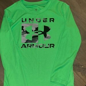 Under Armour Kids Bright Green Camo Logo Long Sleeve Tee
